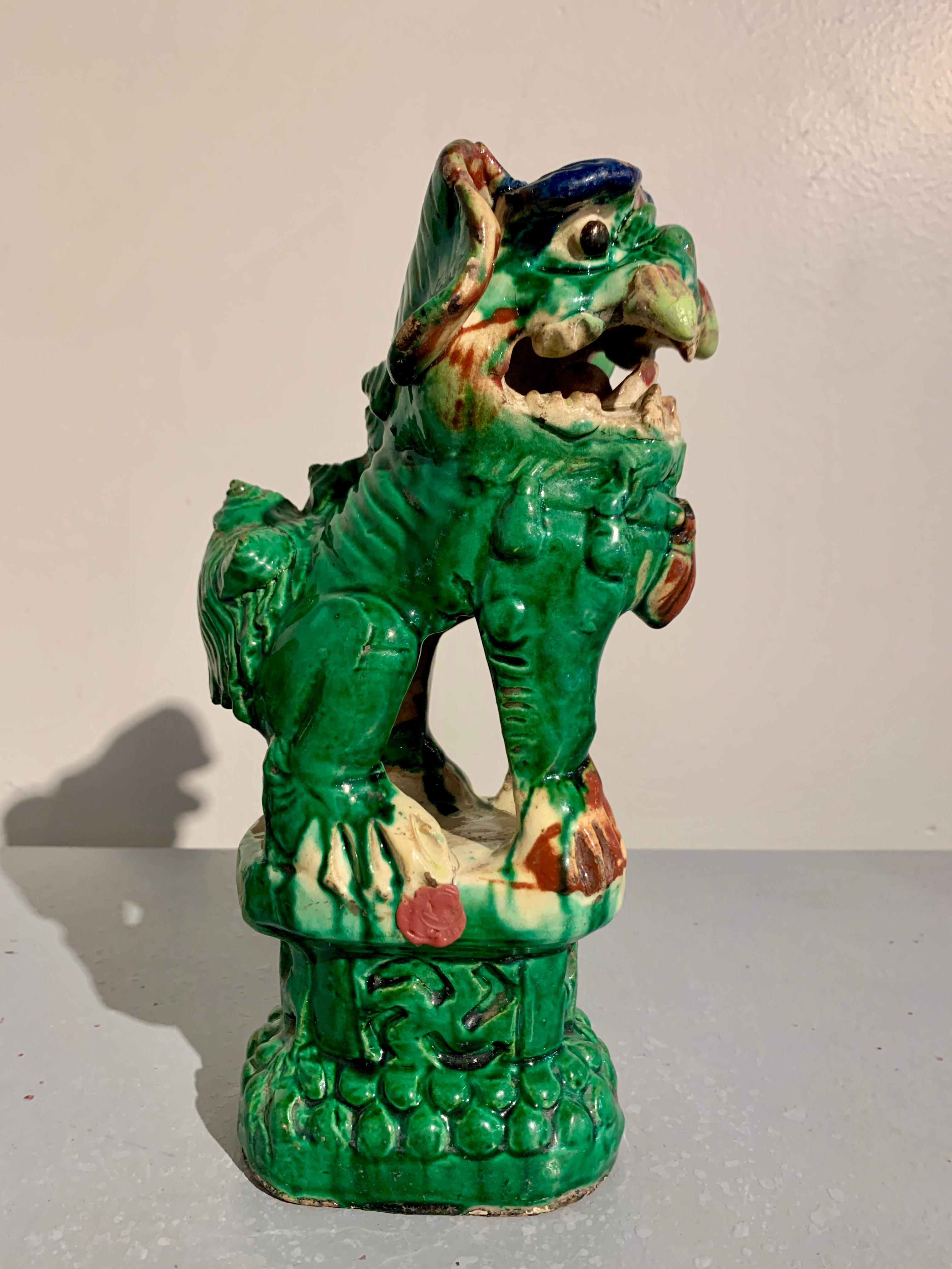 Pair Chinese Green Glazed Foo Dogs, Qing Dynasty, circa 1900, China 6