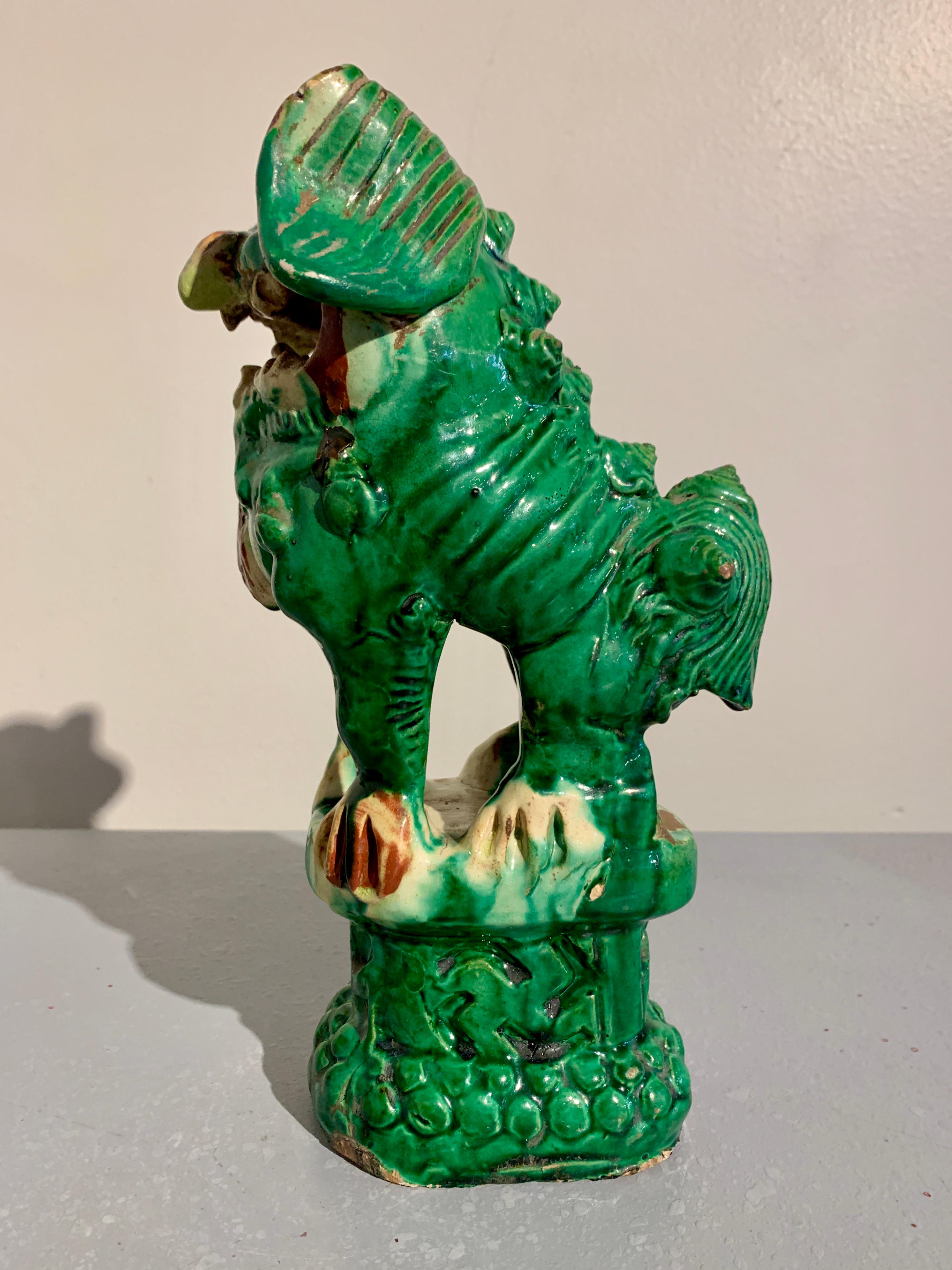 Pair Chinese Green Glazed Foo Dogs, Qing Dynasty, circa 1900, China 8