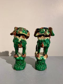 Pair Chinese Green Glazed Foo Dogs, Qing Dynasty, circa 1900, China