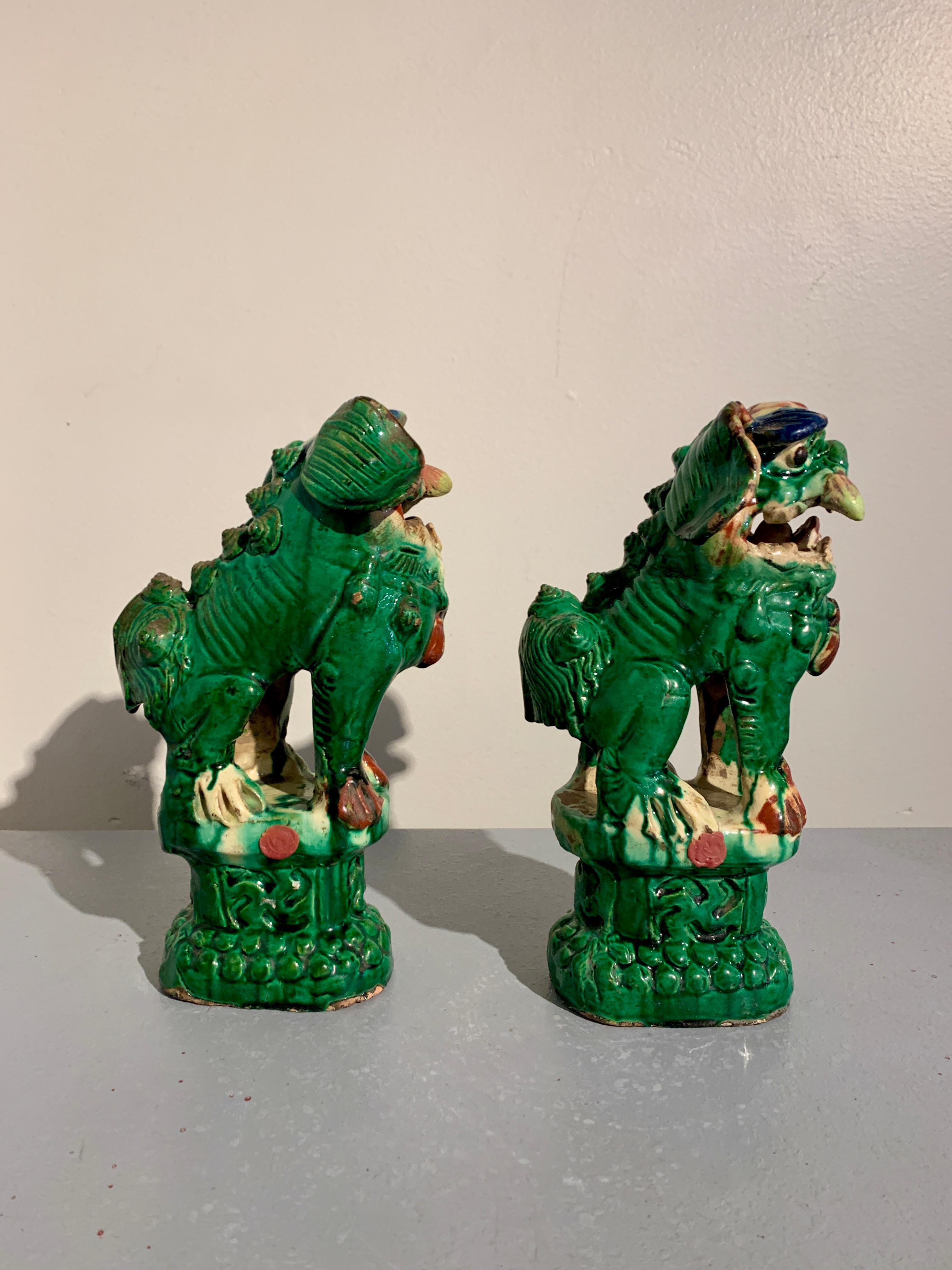 Pair Chinese Green Glazed Foo Dogs, Qing Dynasty, circa 1900, China 1