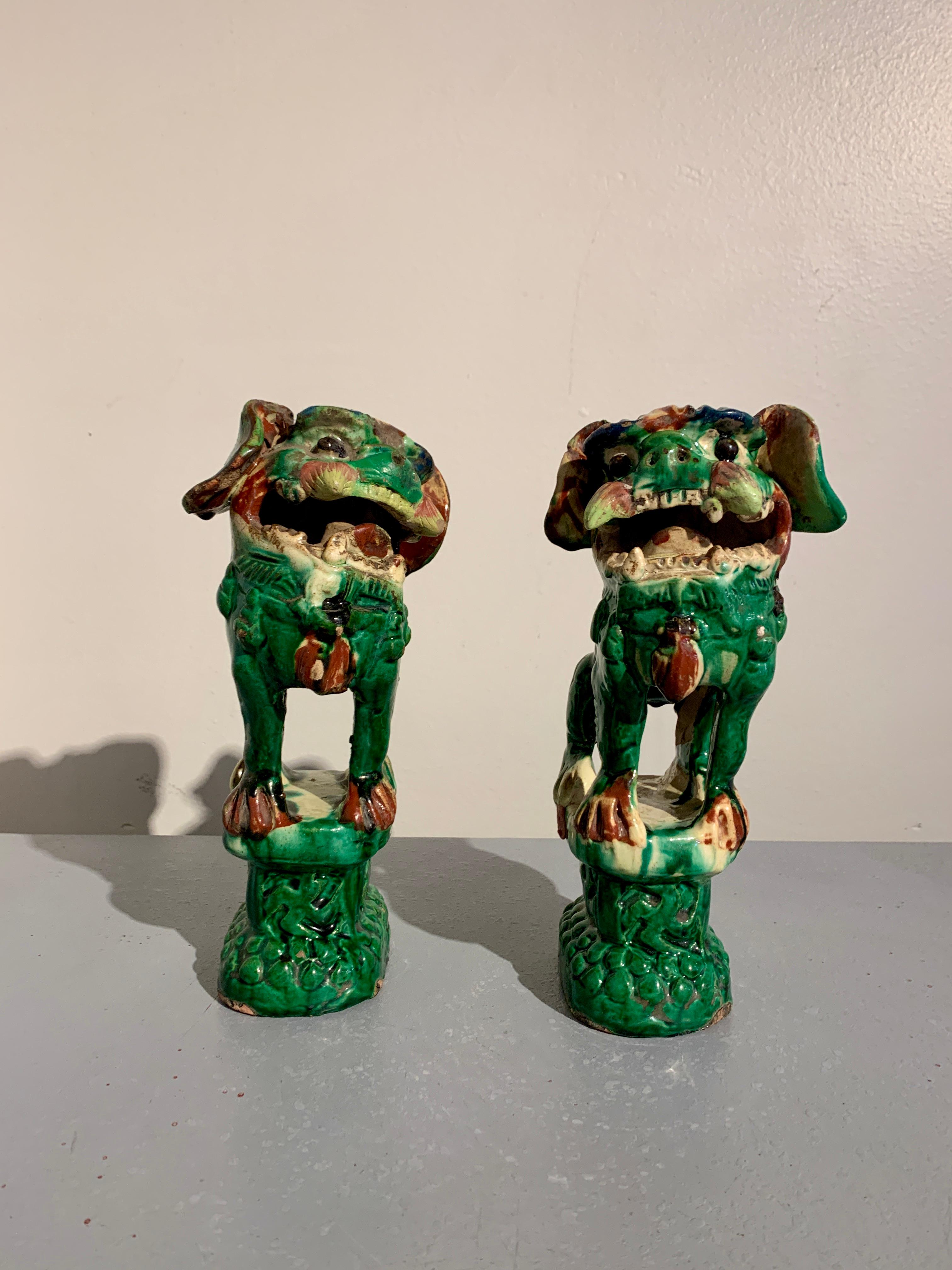 Pair Chinese Green Glazed Foo Dogs, Qing Dynasty, circa 1900, China 2