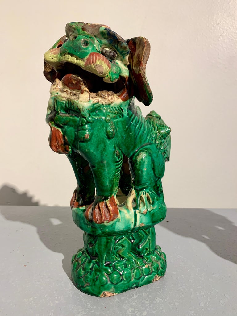 Pair Chinese Green Glazed Foo Dogs, Qing Dynasty, circa 1900, China at