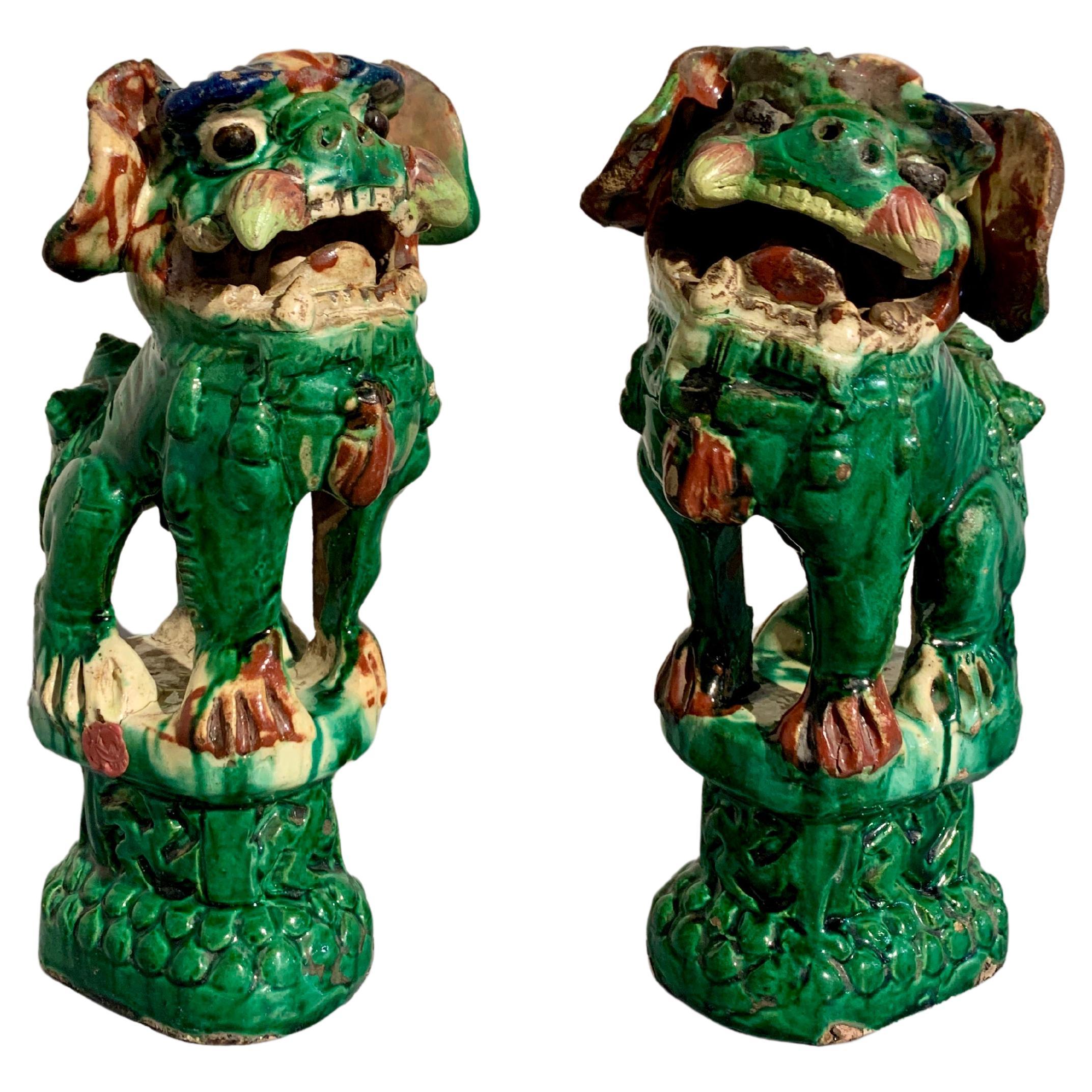 Pair Chinese Green Glazed Foo Dogs, Qing Dynasty, circa 1900, China
