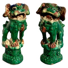 Pair Chinese Green Glazed Foo Dogs, Qing Dynasty, circa 1900, China