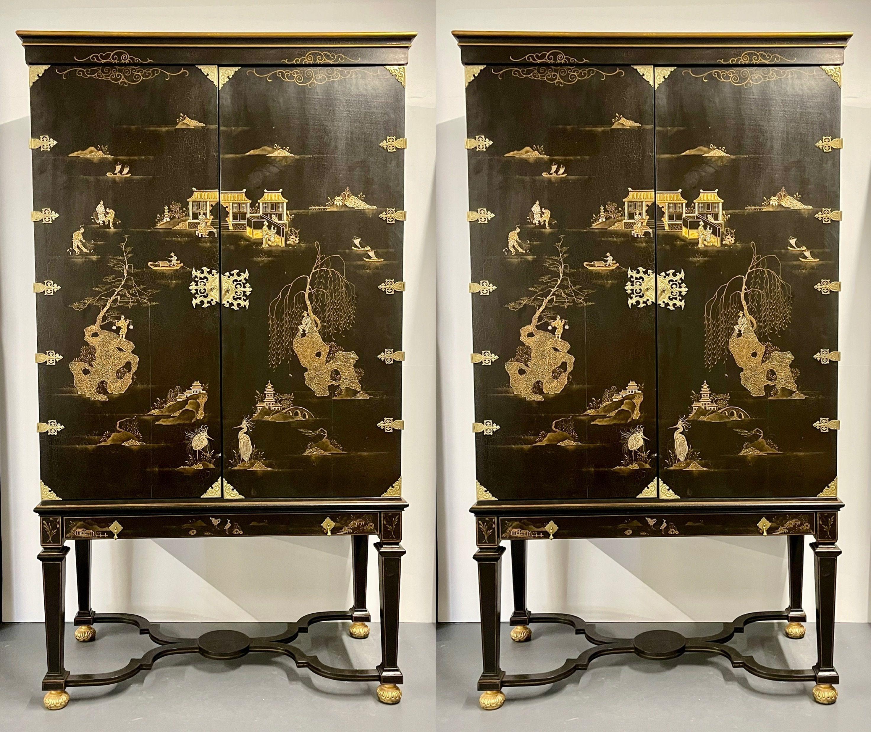 Pair Griswold Cabinets, Armoire's, Dessin Fournir, Chinoiserie, Palatial In Good Condition For Sale In Stamford, CT
