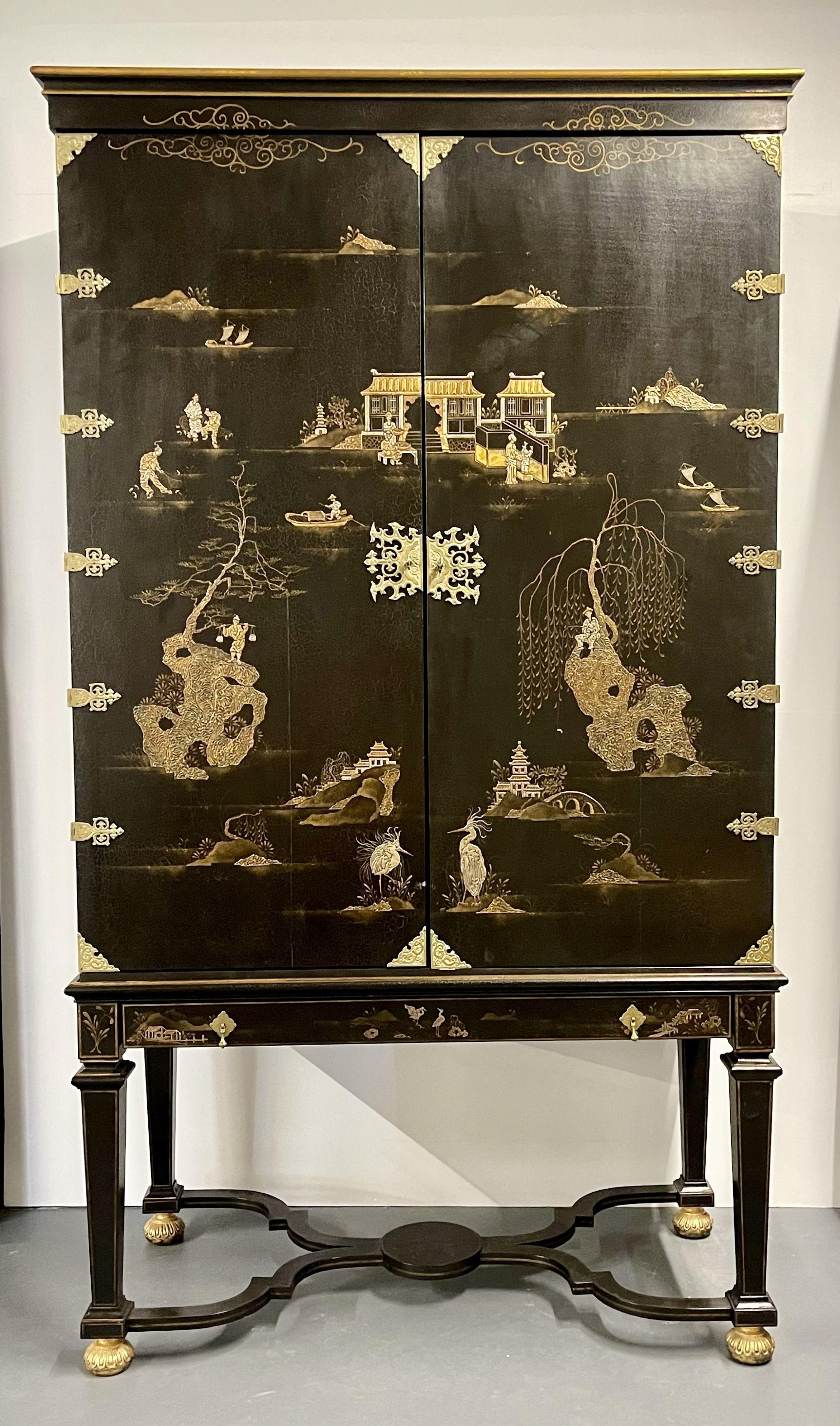 20th Century Pair Griswold Cabinets, Armoire's, Dessin Fournir, Chinoiserie, Palatial For Sale