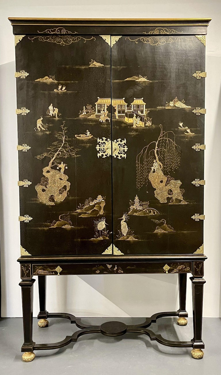 Dessin Fournier, Monumental Chinoiserie Cabinets, Black Lacquer
