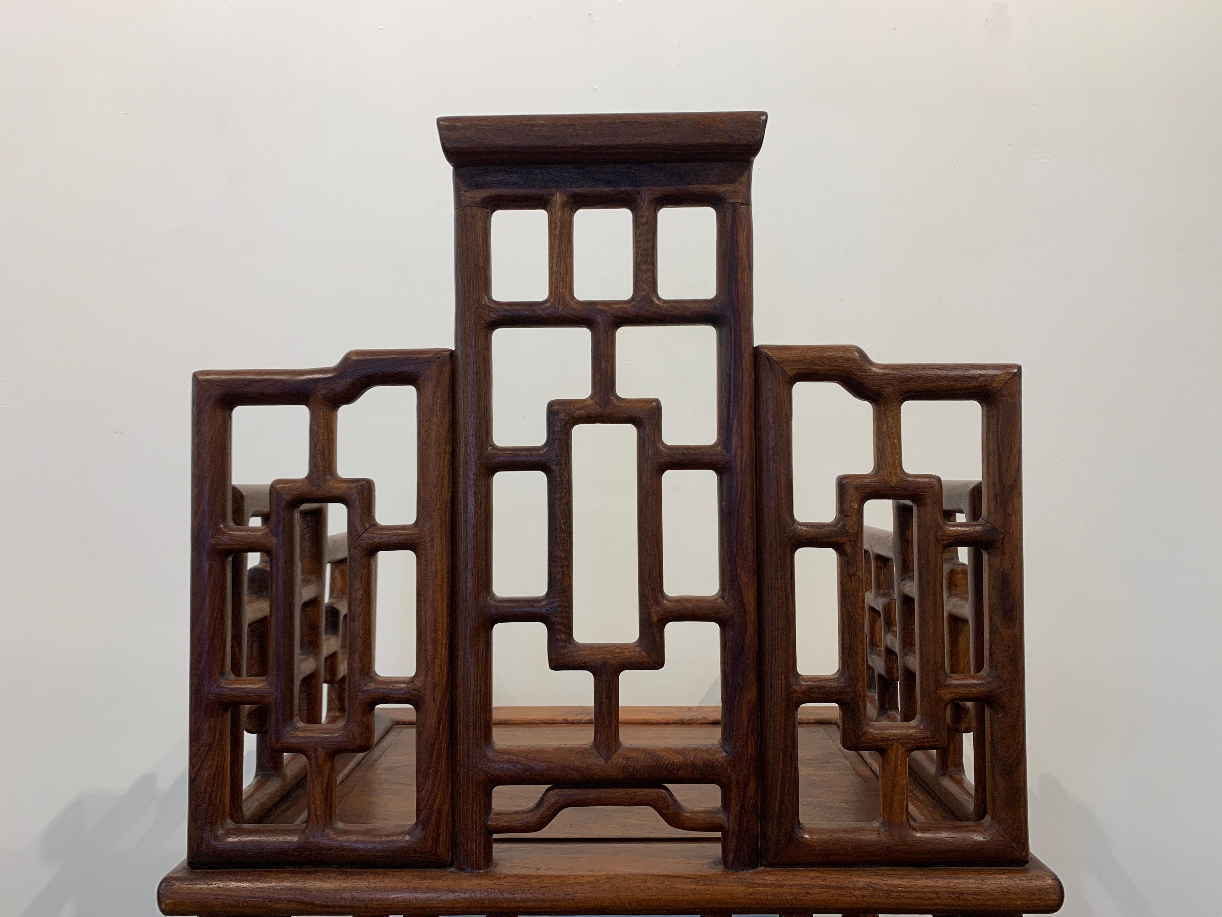 Pair of Chinese Hardwood Geometric Panel Armchairs, Mid-20th Century 6
