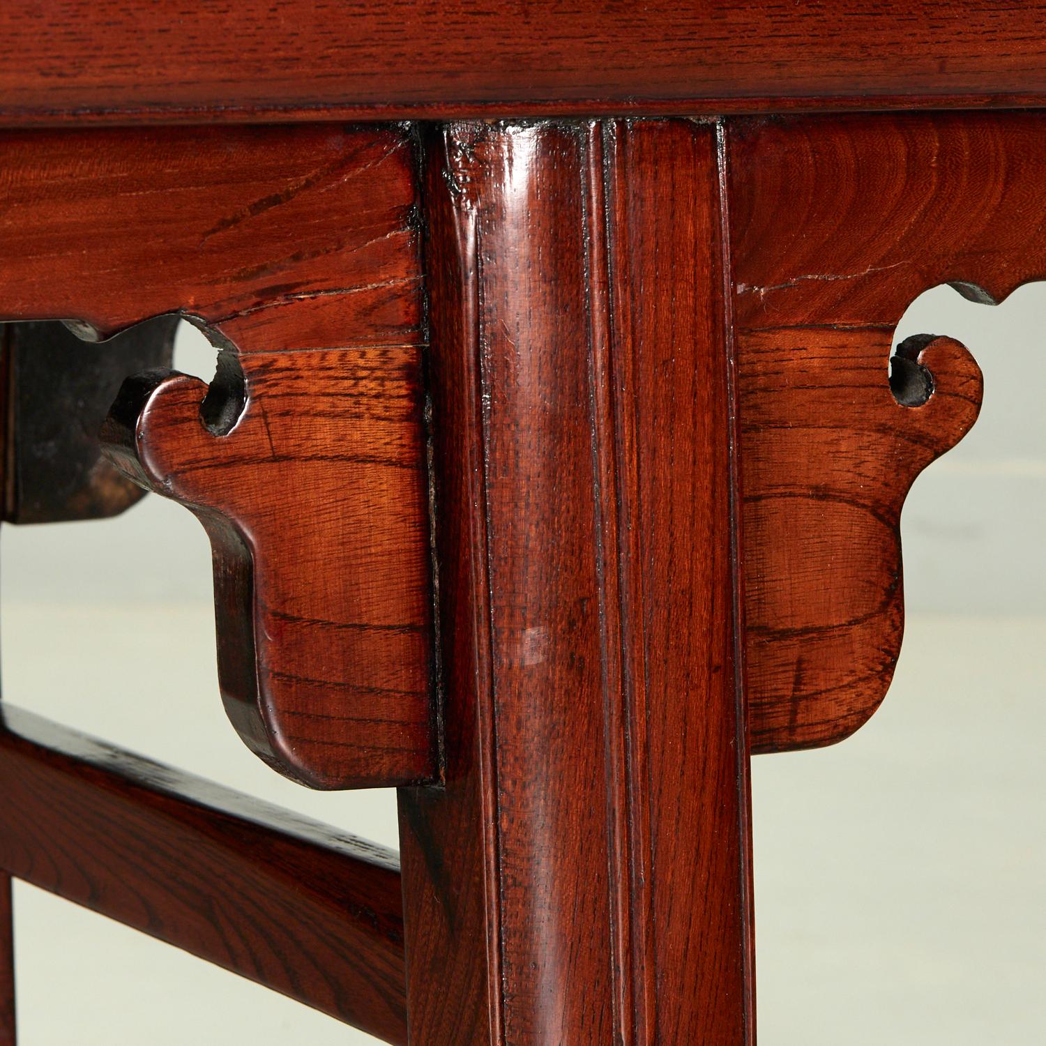 19th Century 19th c, Ming Style Hardwood Long Benches With Cloud Spandrels  - A Pair For Sale