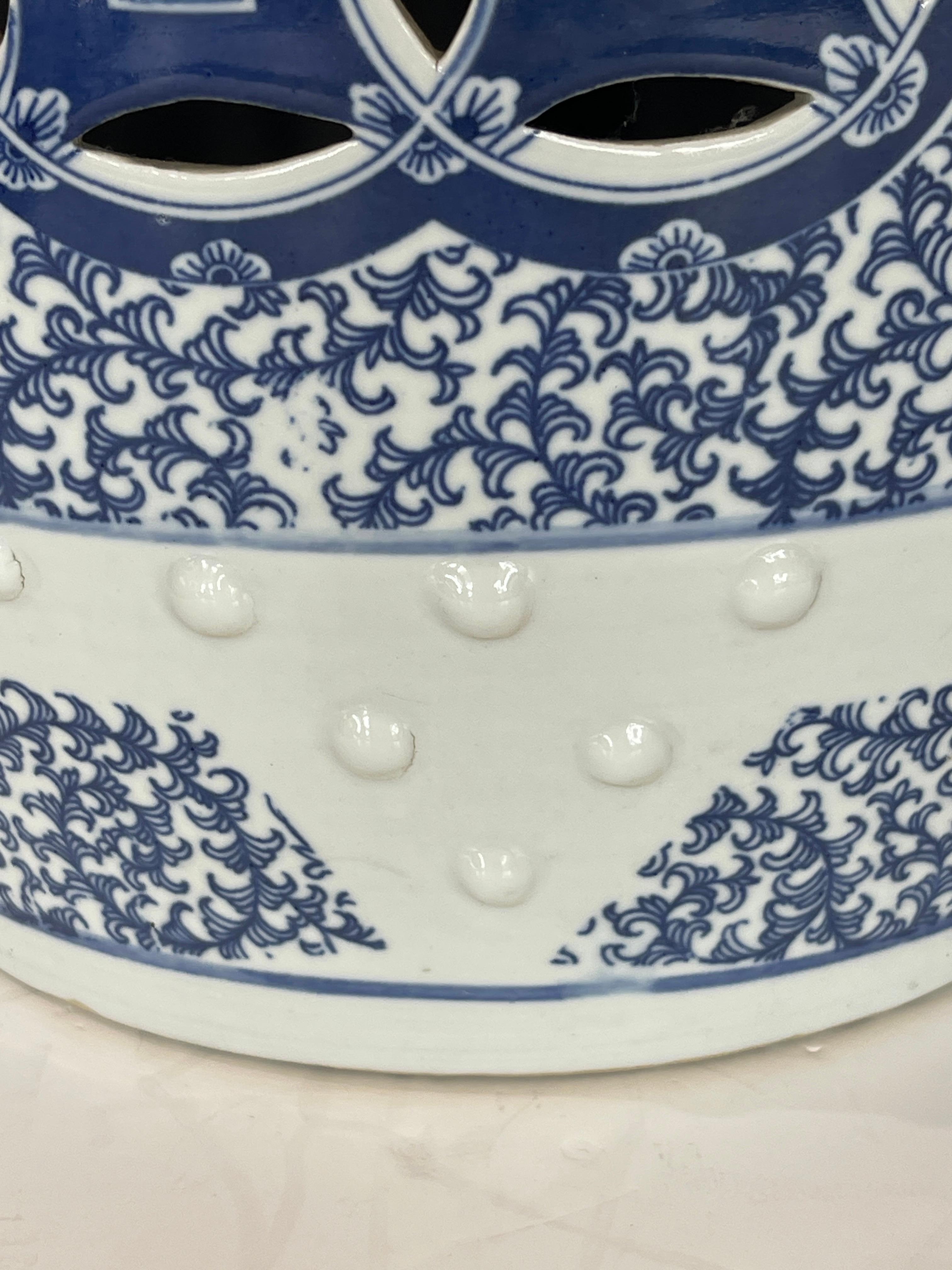 Pair Chinese Heavy Ceramic Hobnails Blue & White Garden Stools 5