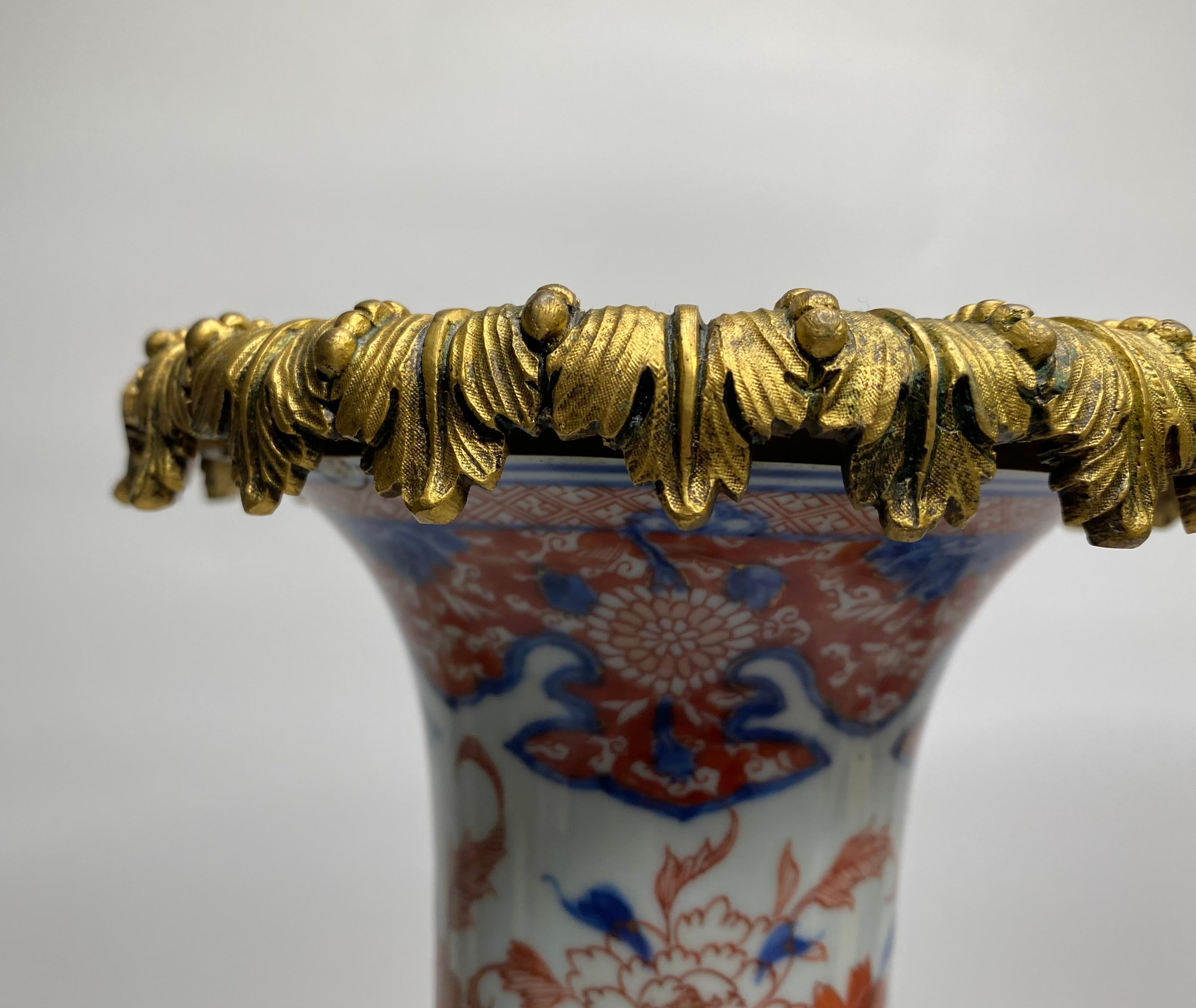 Pair Chinese Imari porcelain and ormolu vases, c. 1700. Kangxi Period. For Sale 4
