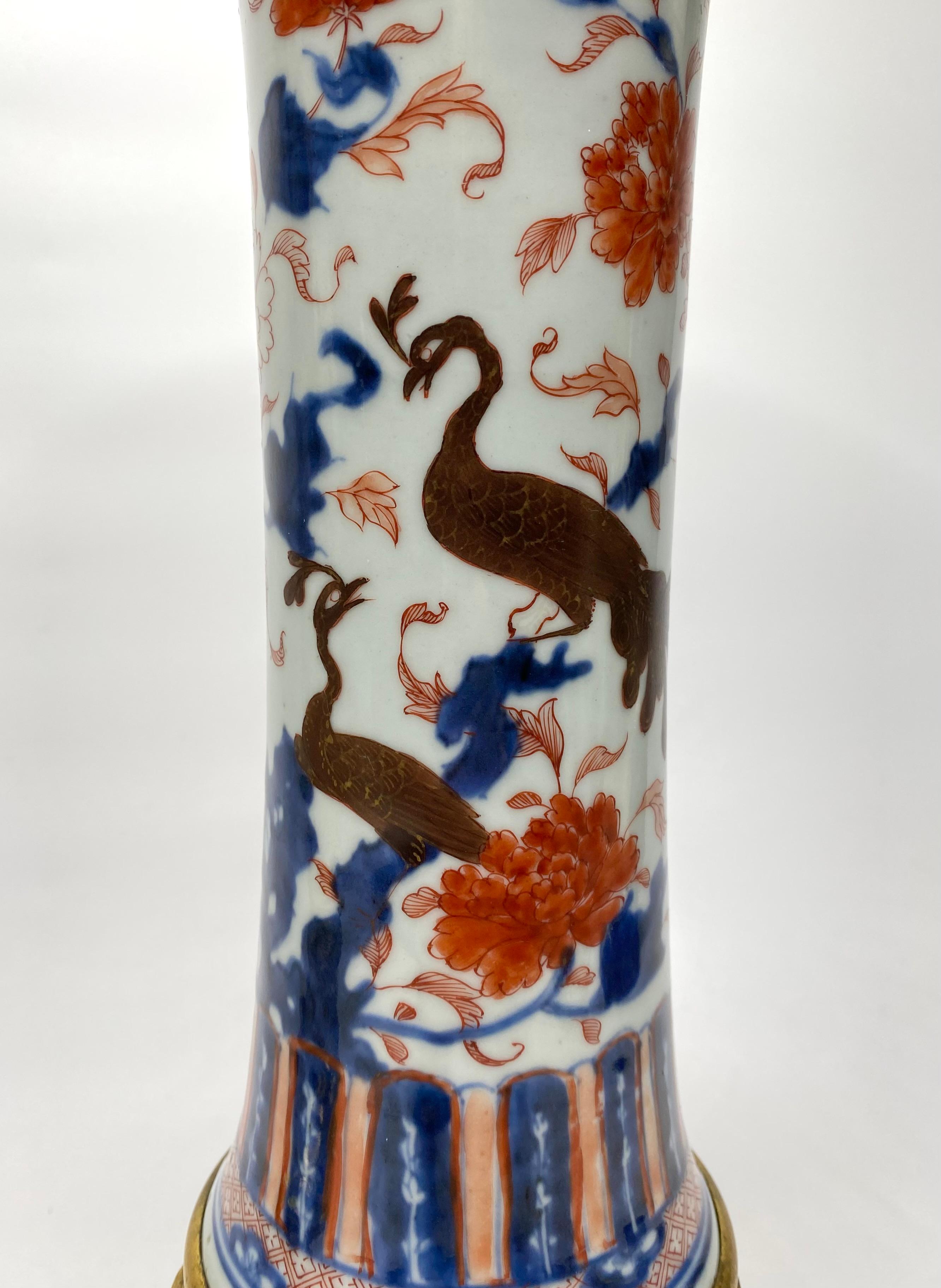 18th Century Pair Chinese Imari porcelain and ormolu vases, c. 1700. Kangxi Period. For Sale
