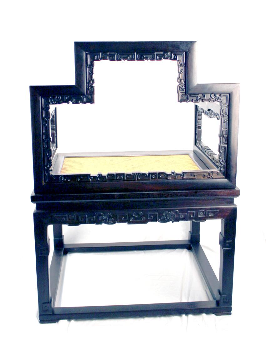 Paar Chinesisch Indien Rot Sandelholz Massiv Zitan geschnitzt Low Back Arm Chair im Angebot 1
