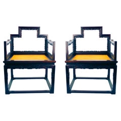 Paar Chinesisch Indien Rot Sandelholz Massiv Zitan geschnitzt Low Back Arm Chair