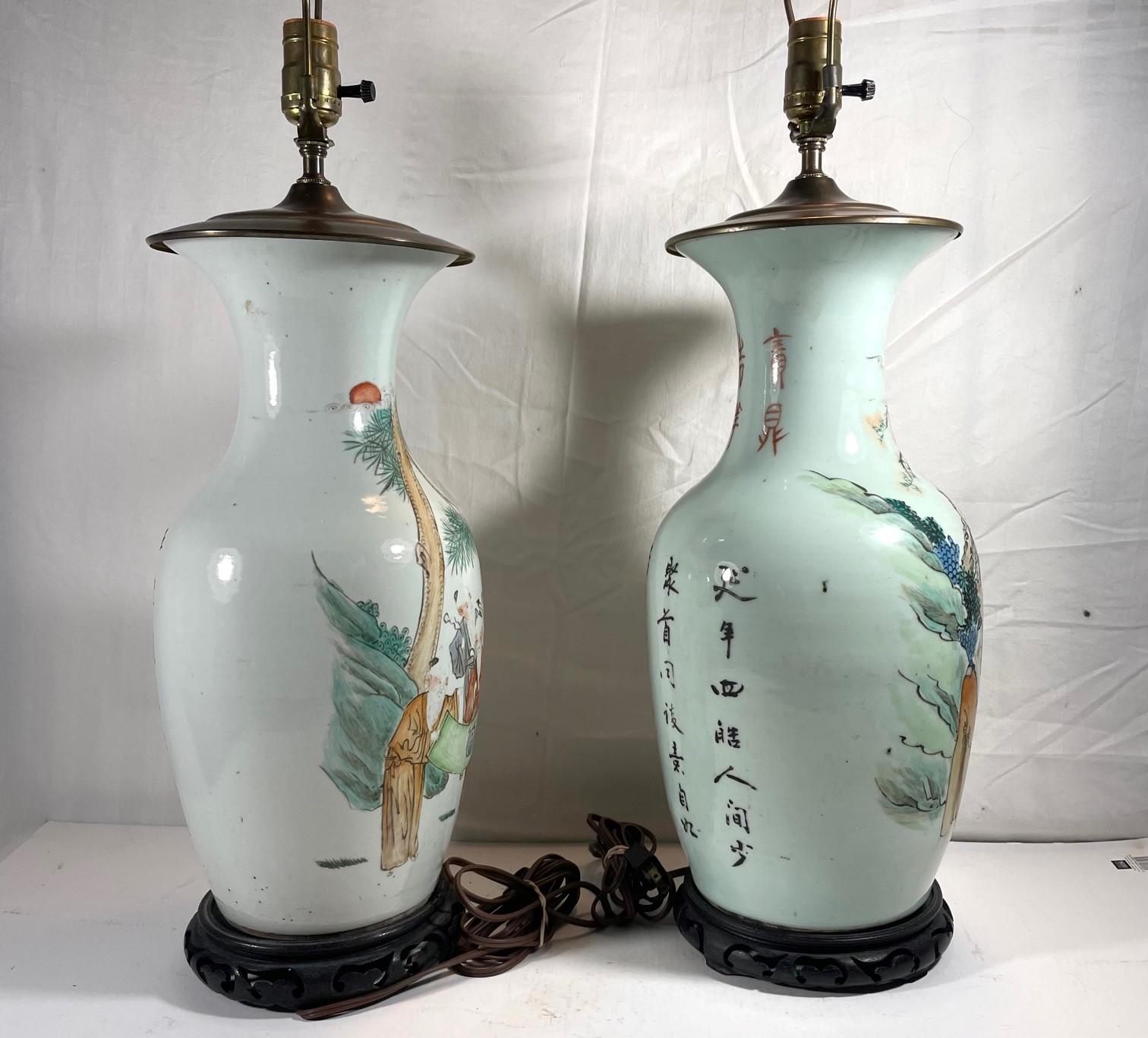 Large Pair Antique Chinese Famille Rose Porcelain Baluster Vases For Sale 6