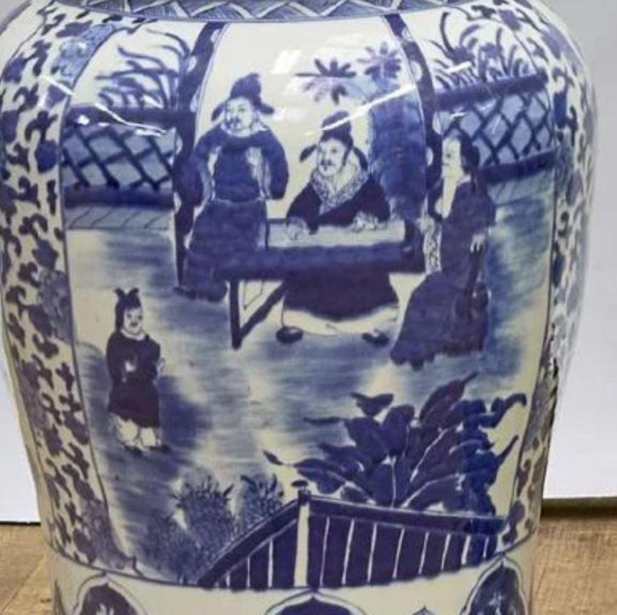 Hand-Painted Pair of Chinese Kangxi Style Blue and White Porcelain Vases