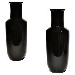 Antique Pair Chinese Mirror Black Vases