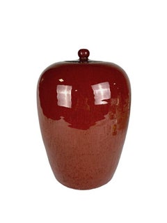 Pair Antique Chinese Ginger Jars Monochrome Copper Red, Late Qing Circa 1880