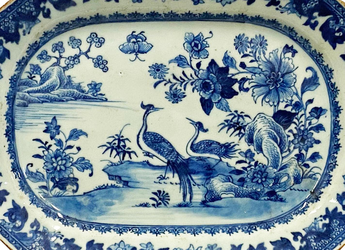 Chinese Export Pair of Chinese Nanking Blue and White Platers, 18th Century