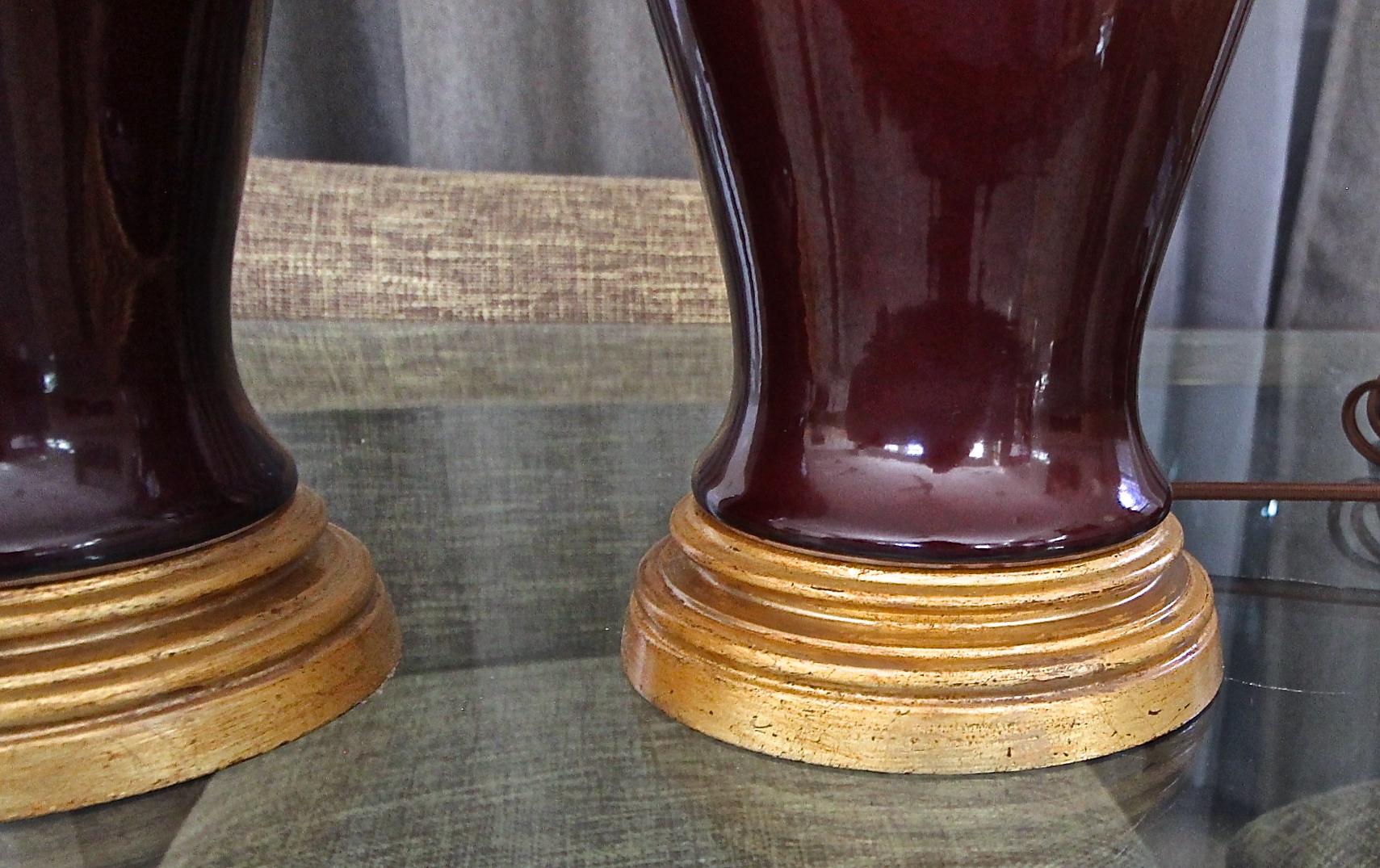 Pair Chinese Oxblood  Baluster Porcelain Table Lamps 8