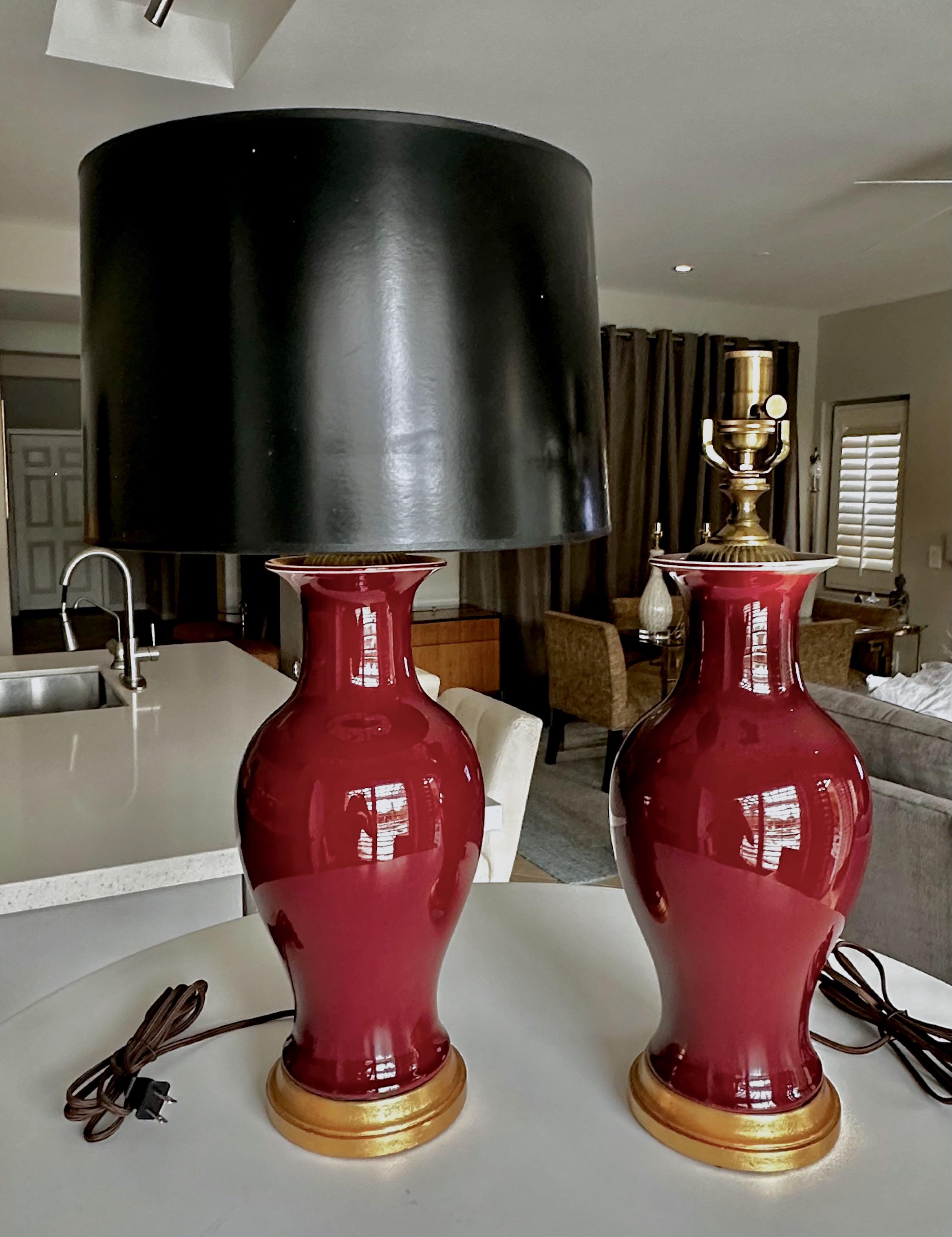 Pair Chinese Oxblood Baluster Porcelain Table Lamps For Sale 10