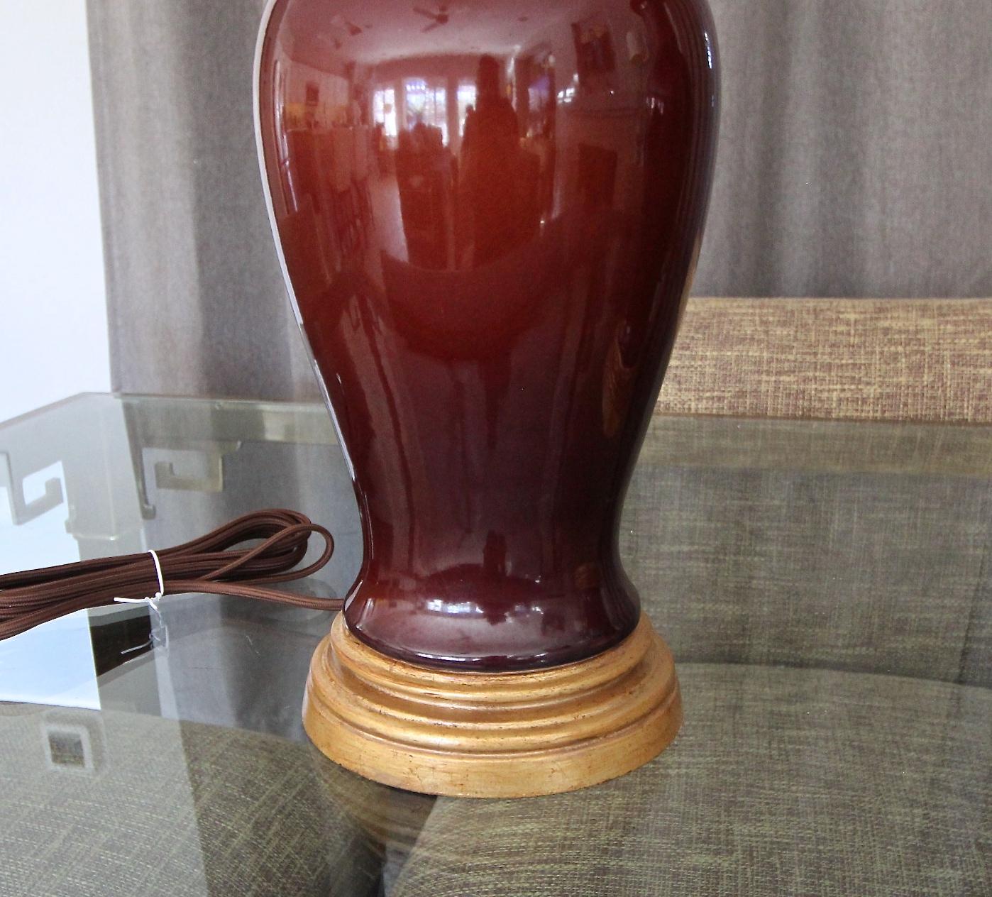 Pair Chinese Oxblood  Baluster Porcelain Table Lamps 11