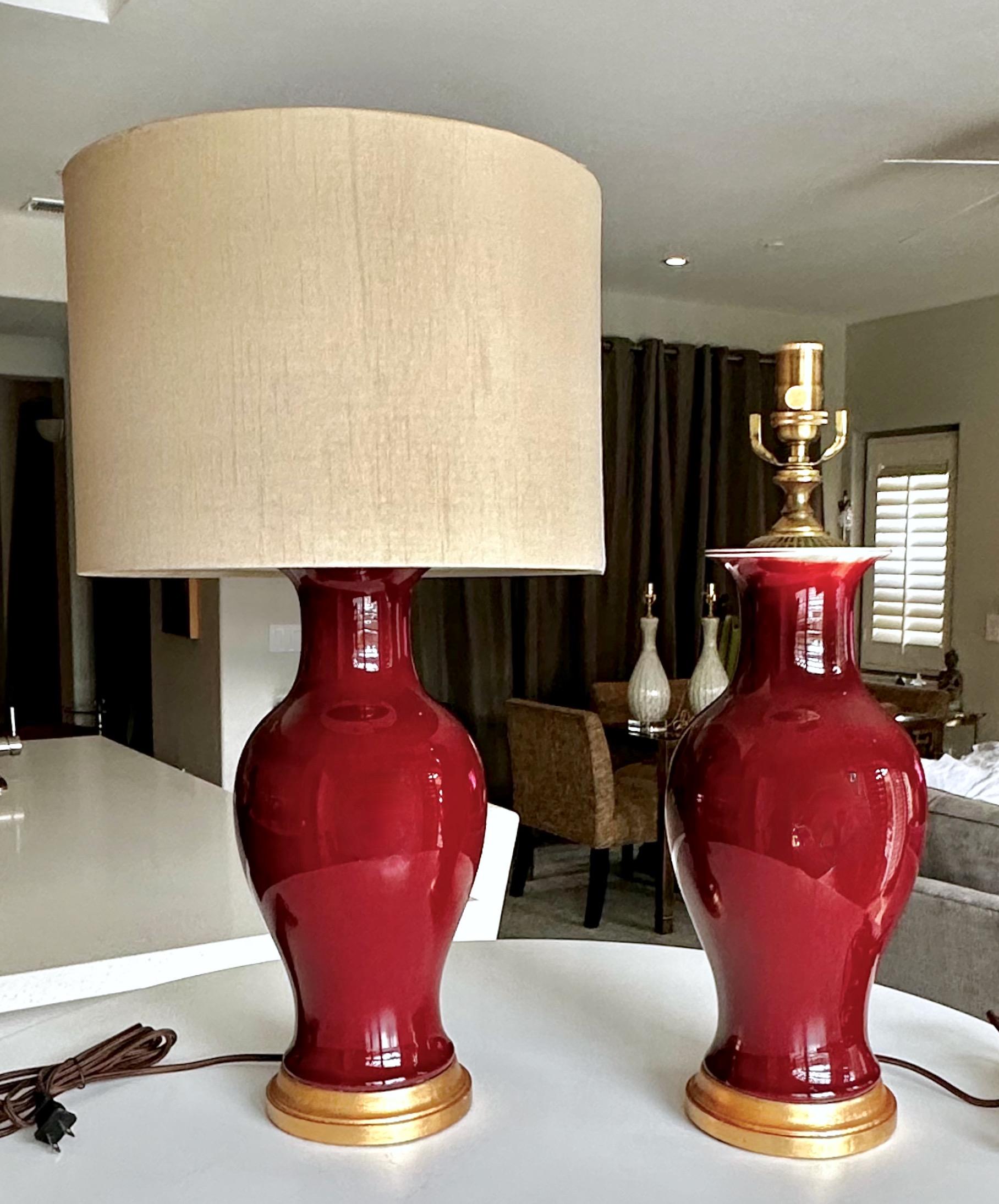 Pair Chinese Oxblood Baluster Porcelain Table Lamps For Sale 12