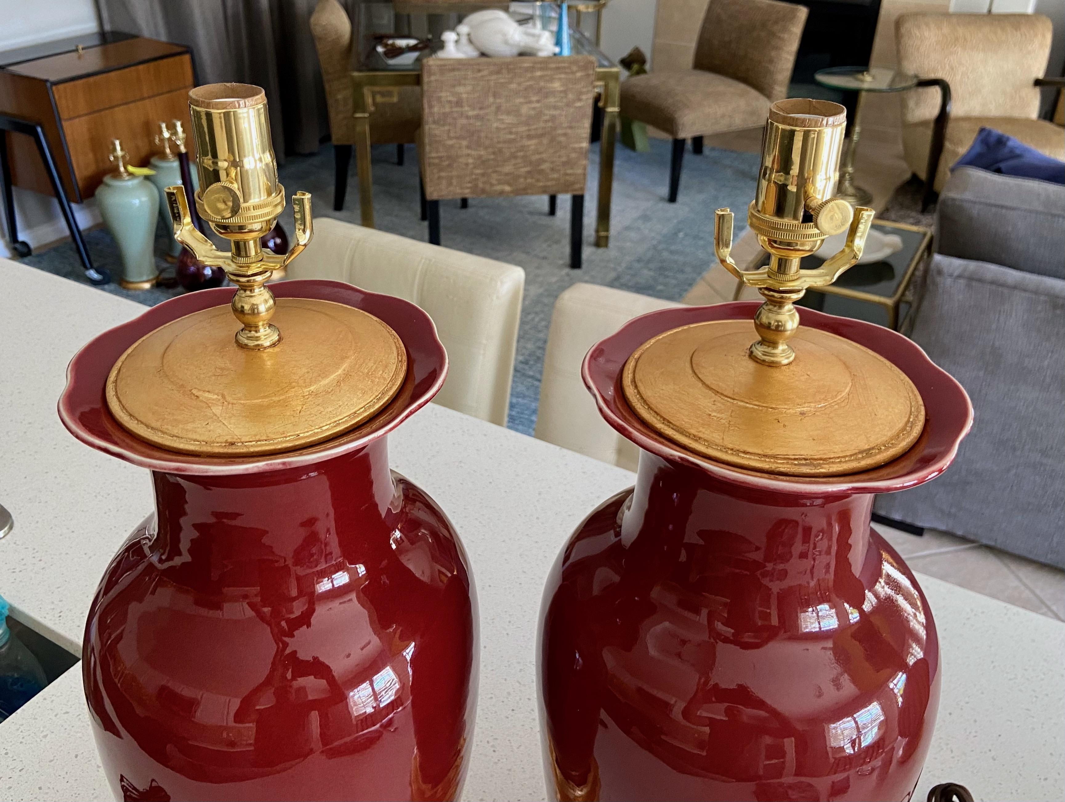 Pair Chinese Oxblood Porcelain Table Lamps 5