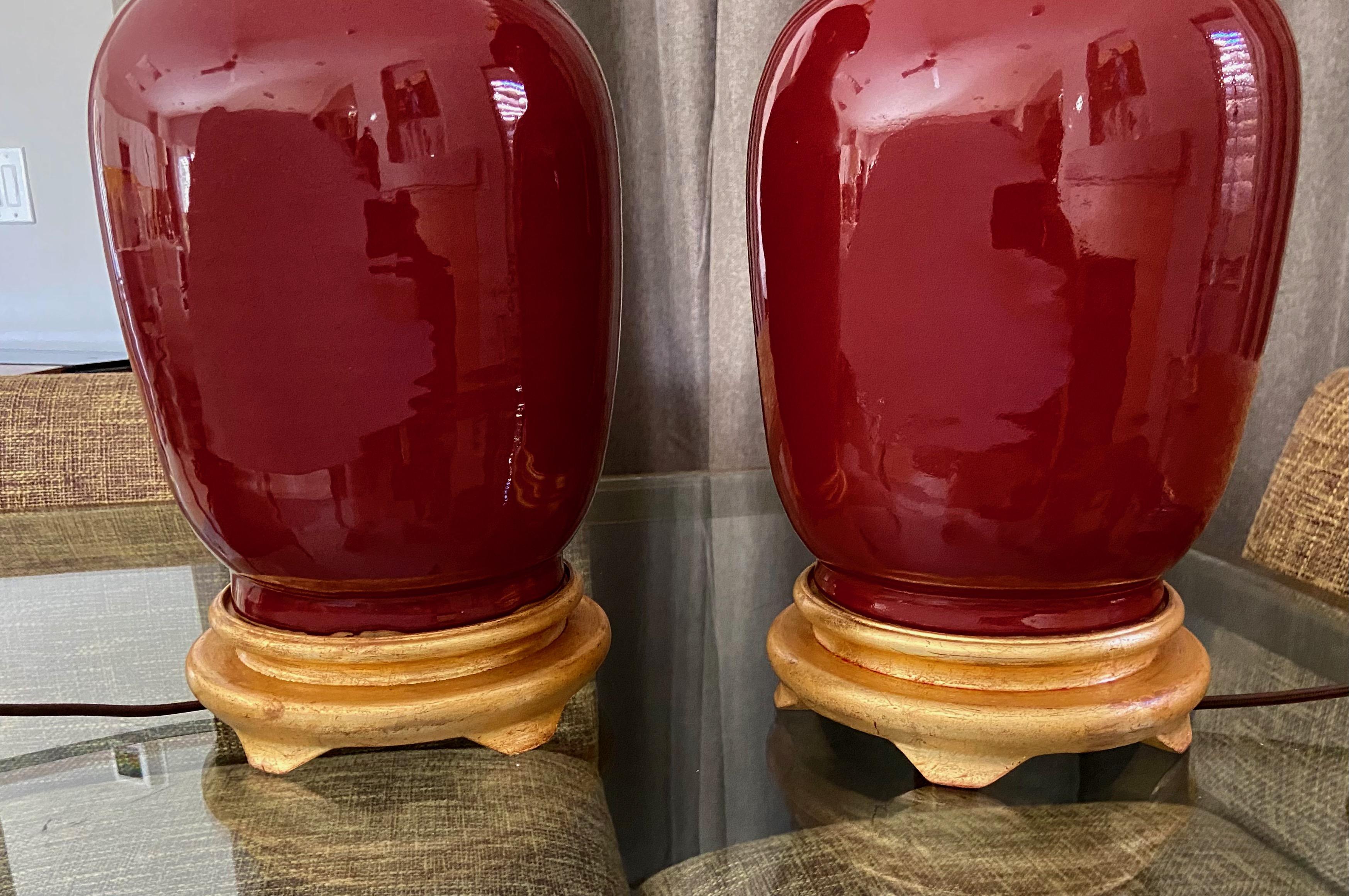 Pair Chinese Oxblood Porcelain Table Lamps 7