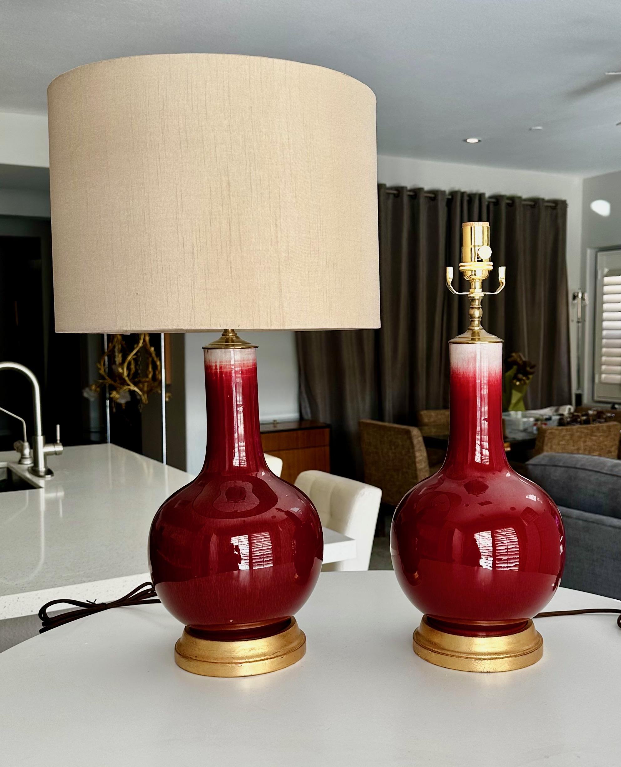 Pair Chinese Oxblood Porcelain Table Lamps 9