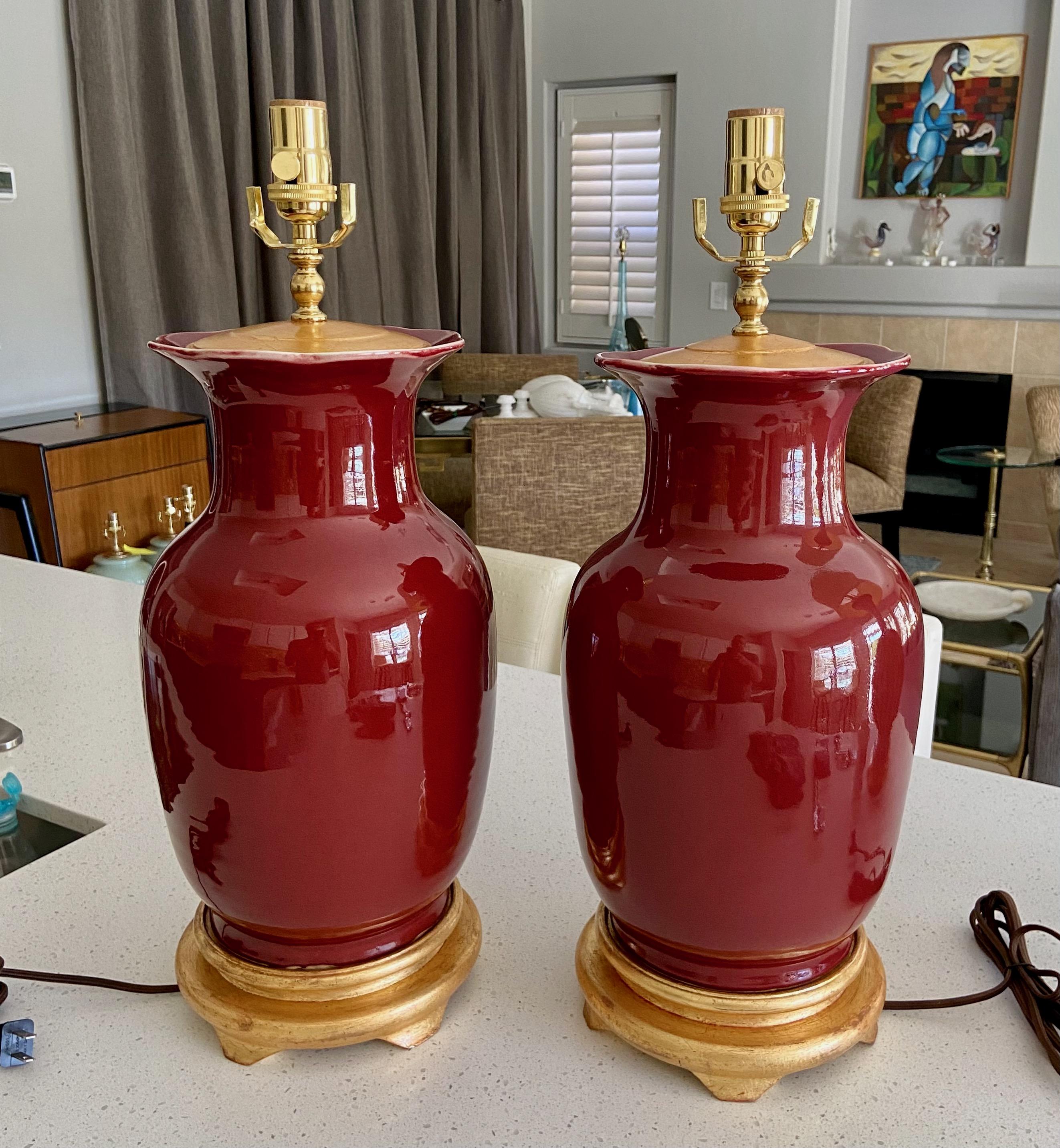 Pair Chinese Oxblood Porcelain Table Lamps 10