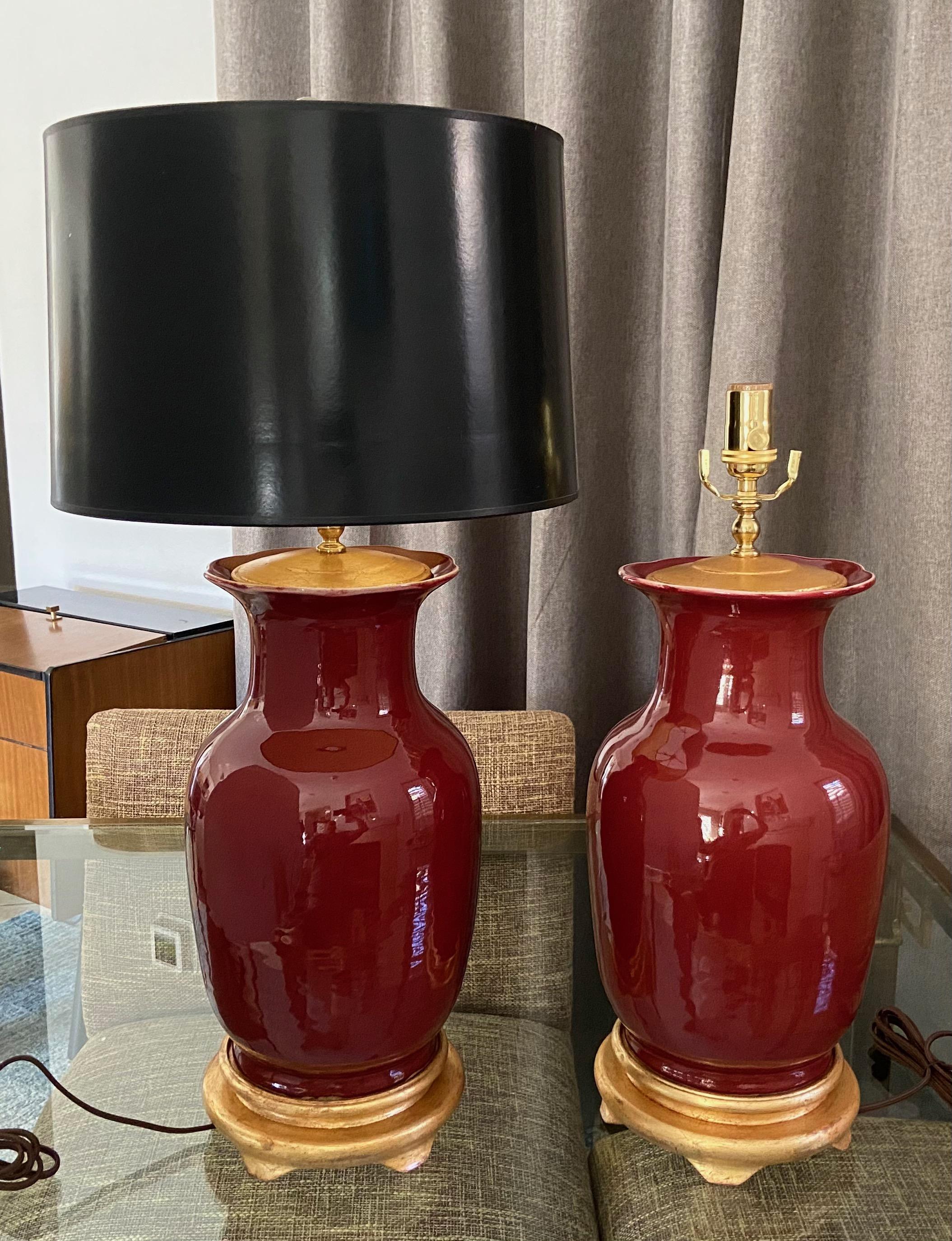 Pair Chinese Oxblood Porcelain Table Lamps 11