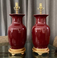 Pair Chinese Oxblood Porcelain Table Lamps