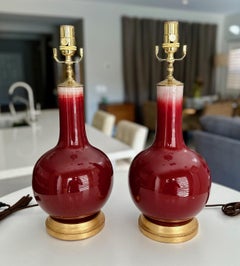 Paar Chinesische Oxblood Porzellan Tischlampen