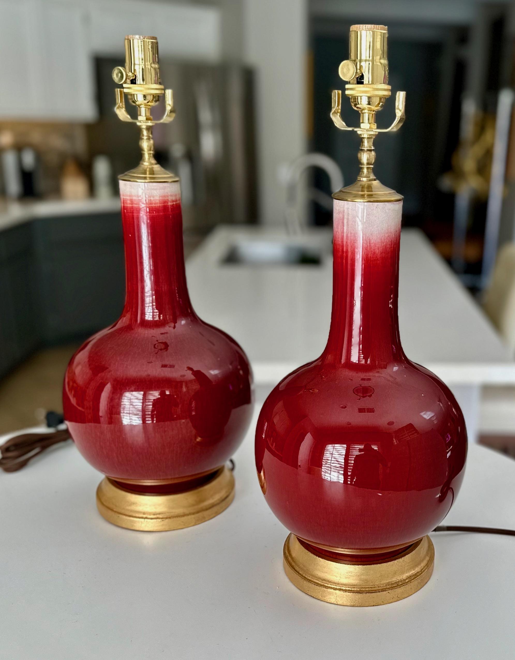 Mid-20th Century Pair Chinese Oxblood Porcelain Table Lamps For Sale