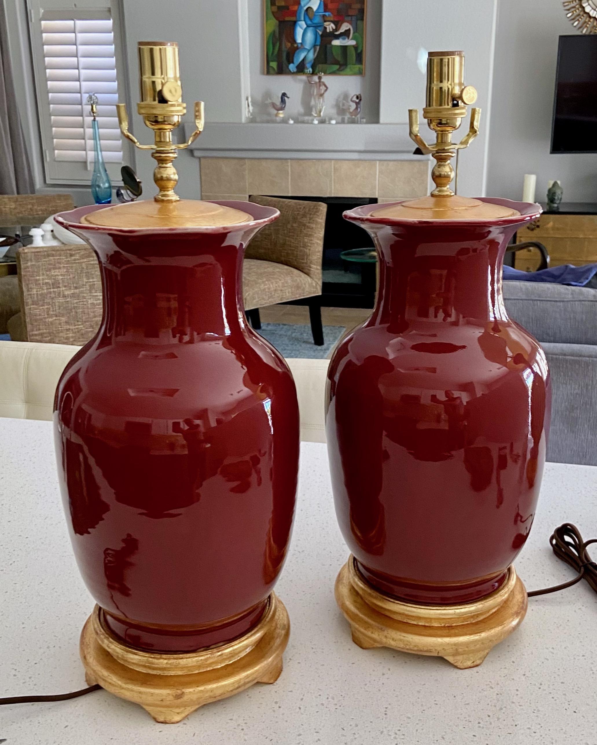 Pair Chinese Oxblood Porcelain Table Lamps 1