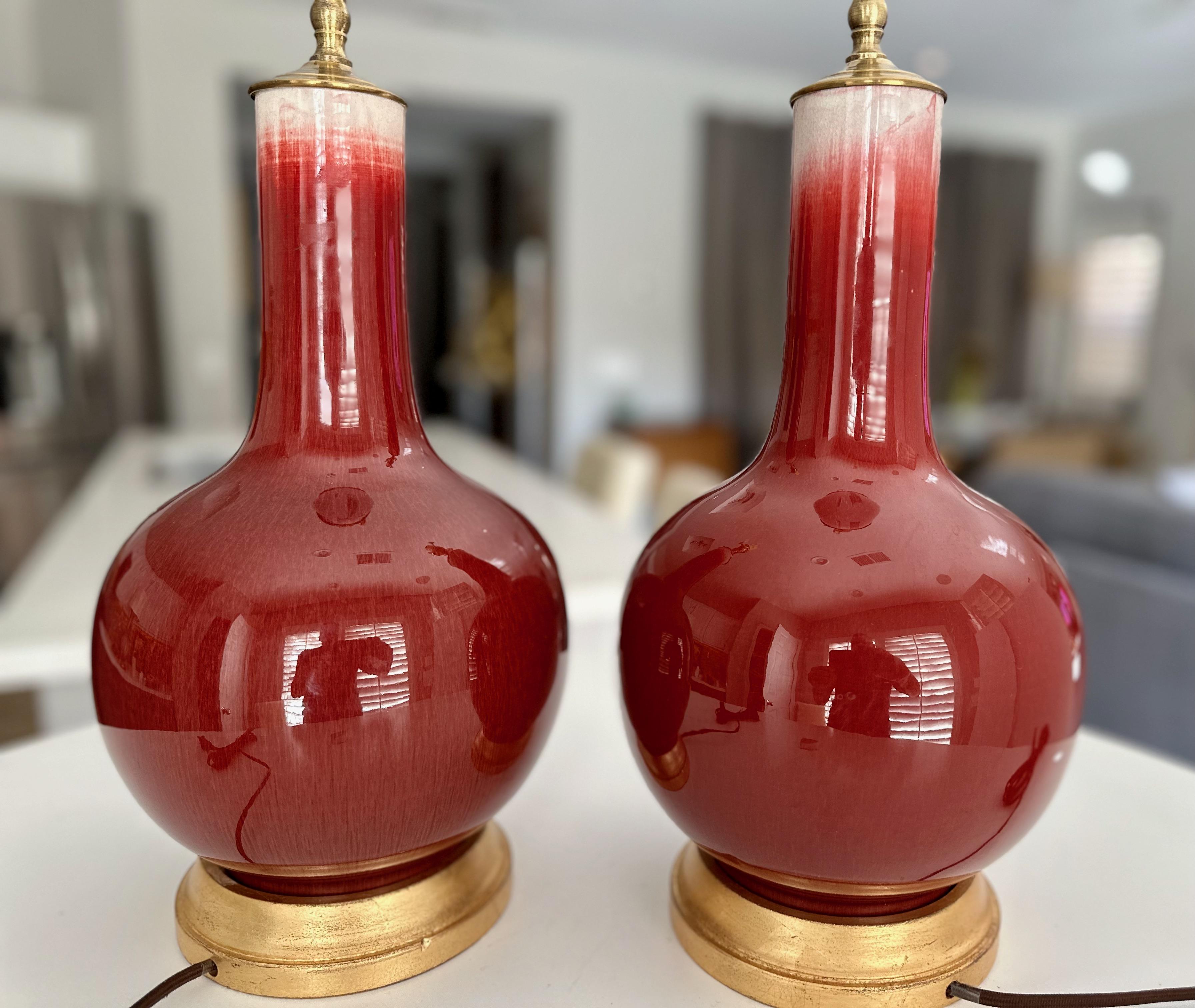 Pair Chinese Oxblood Porcelain Table Lamps 3