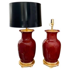 Pair Chinese Oxblood Porcelain Table Lamps