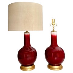 Retro Pair Chinese Oxblood Porcelain Table Lamps