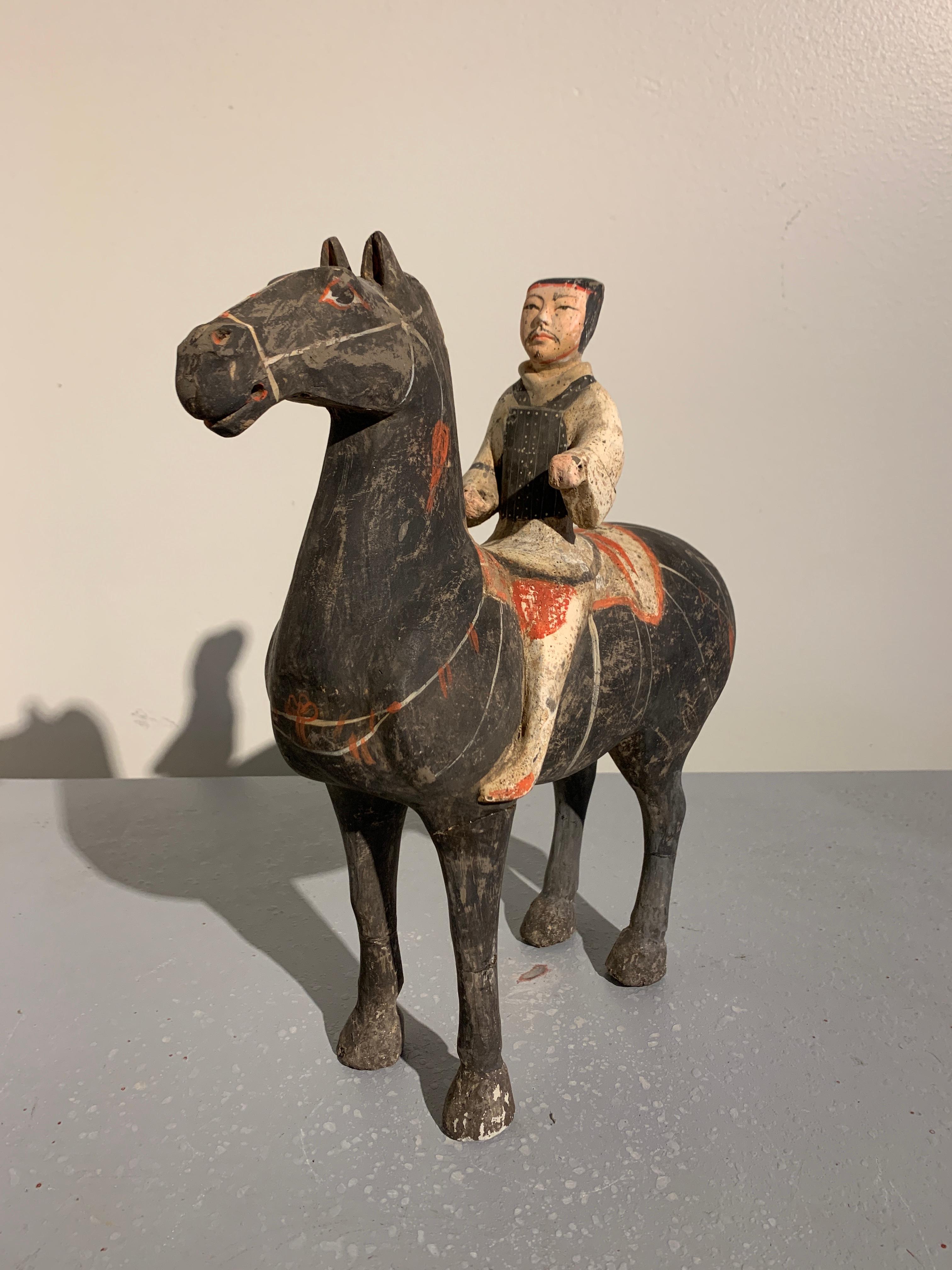 Pair of Chinese Painted Pottery Han Dynasty Horse and Riders For Sale 4