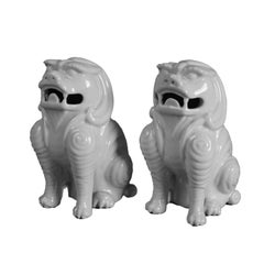 Pair Chinese Porcelain Blanc De Chine Foo Dogs 20th C
