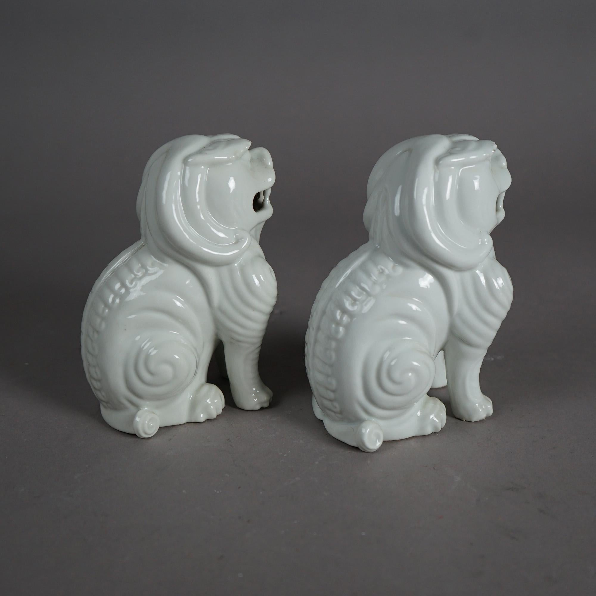 20th Century Pair Chinese Porcelain Blanc De Chine Foo Dogs 20th C For Sale