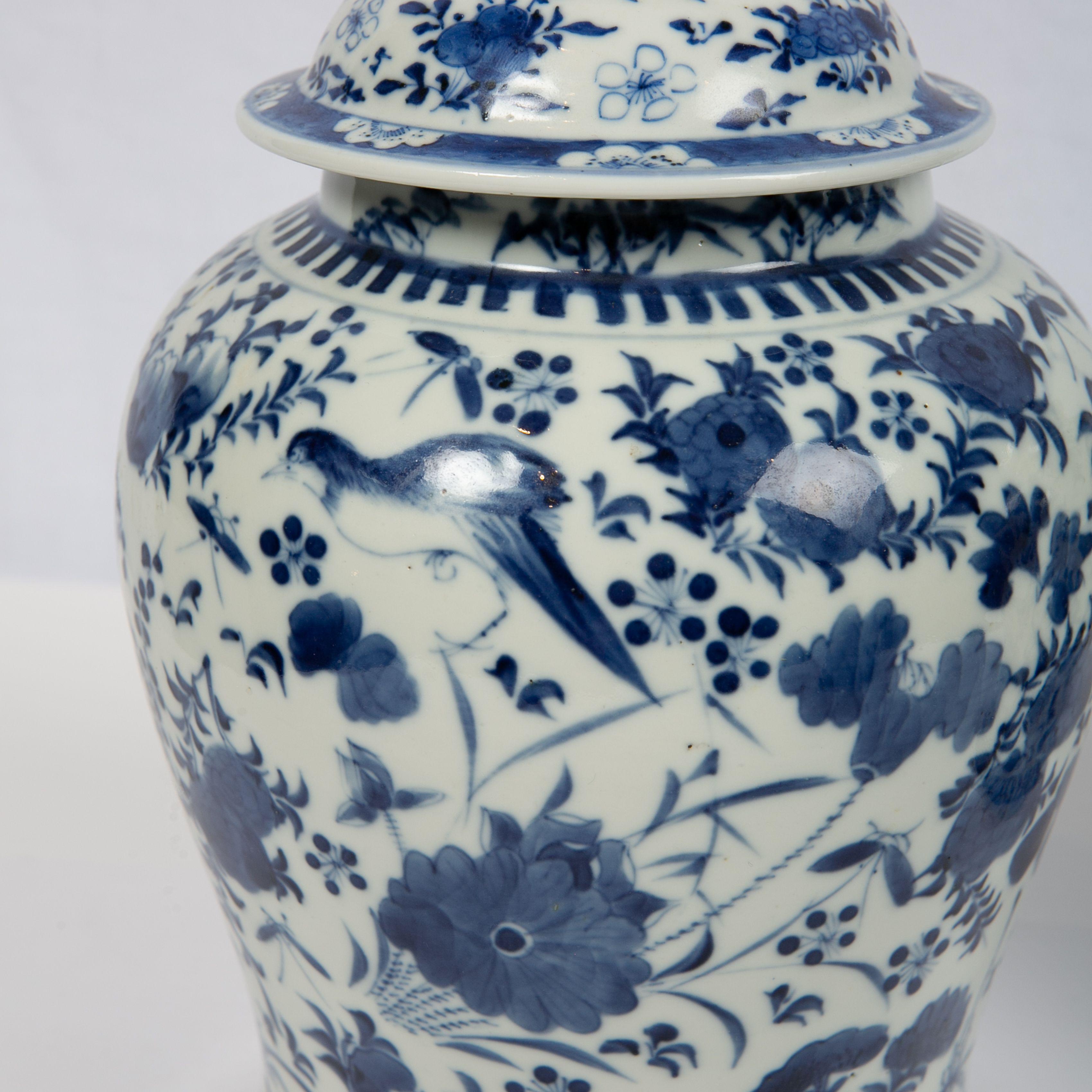 Pair of Chinese Porcelain Blue and White Covered Jars 19th Century Qing Dynasty 7