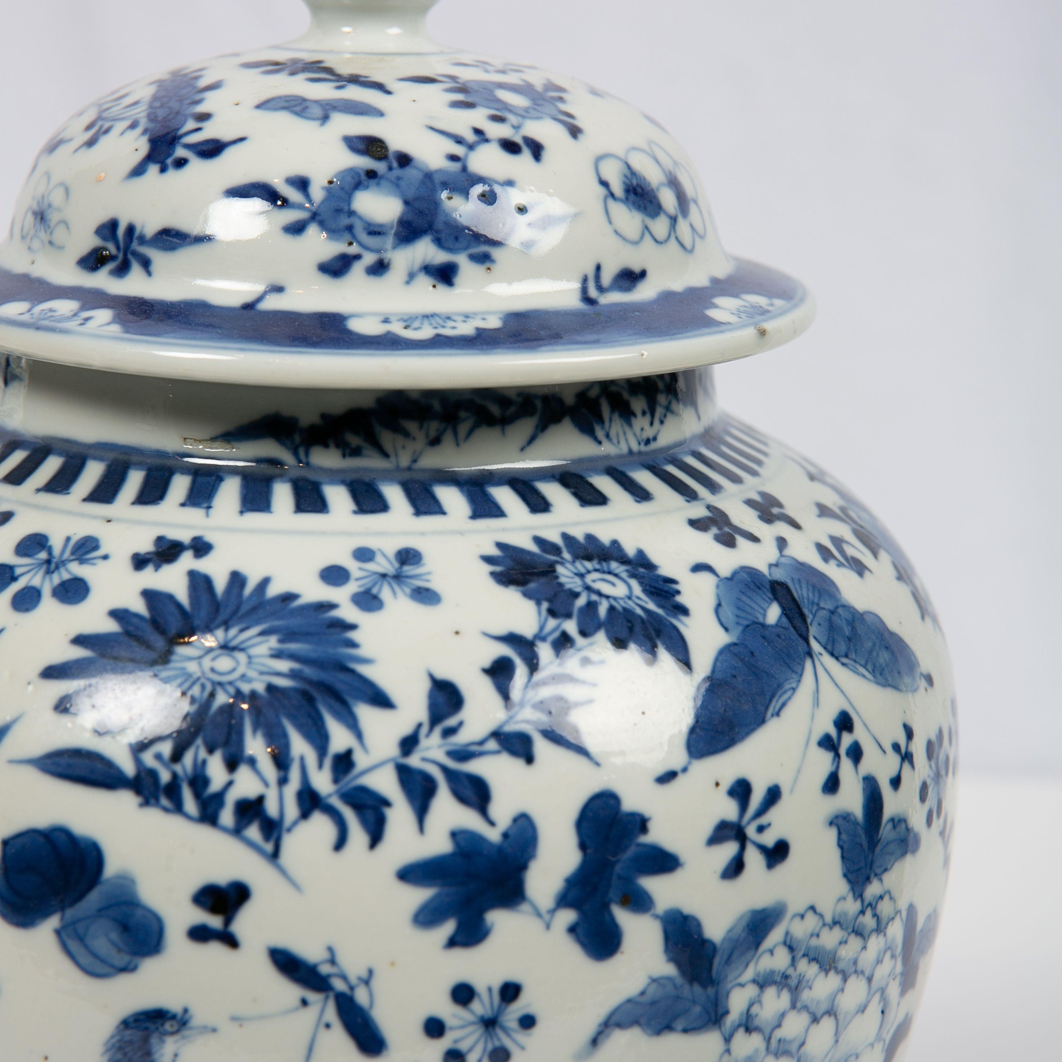 Pair of Chinese Porcelain Blue and White Covered Jars 19th Century Qing Dynasty 9