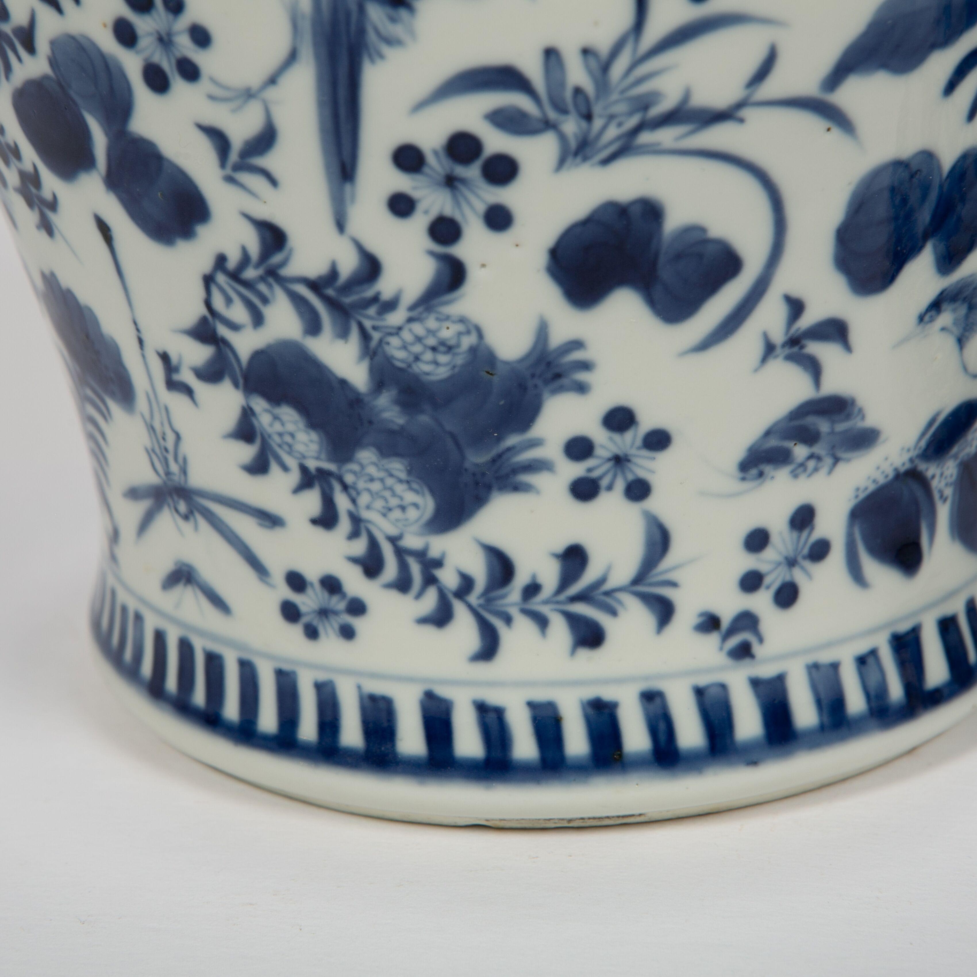 Pair of Chinese Porcelain Blue and White Covered Jars 19th Century Qing Dynasty 4