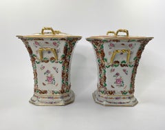 Pair Chinese Porcelain Bough Pots & Covers, c. 1760, Qianlong Period