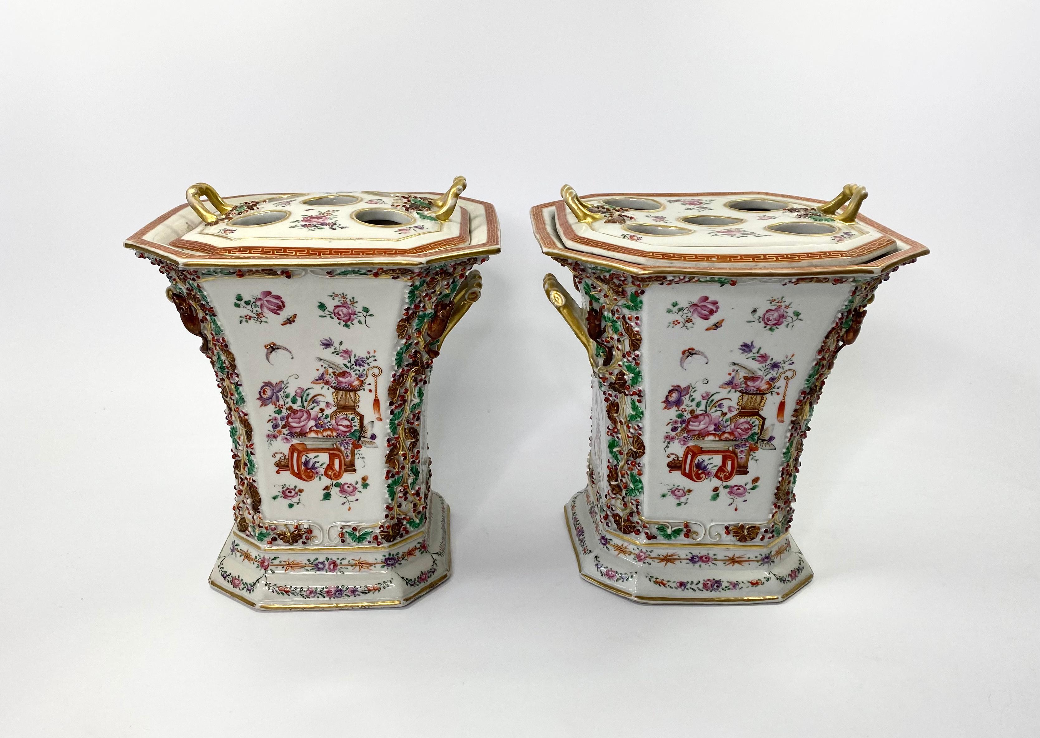 Georgian Pair Chinese Porcelain Bough Pots & Covers, c. 1760, Qianlong Period