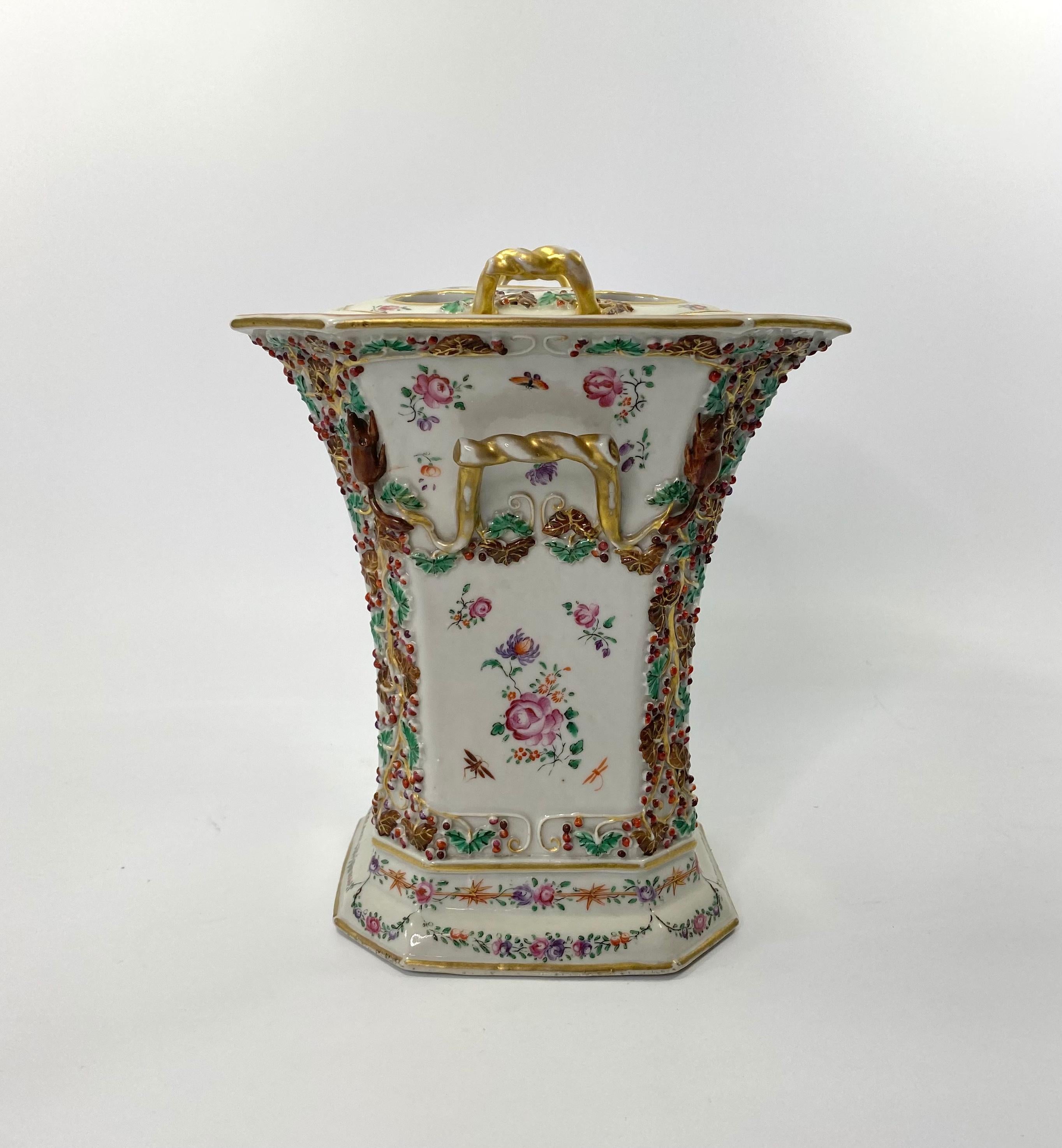 Mid-18th Century Pair Chinese Porcelain Bough Pots & Covers, c. 1760, Qianlong Period