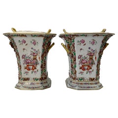 Pair Chinese Porcelain Bough Pots & Covers, c. 1760, Qianlong Period
