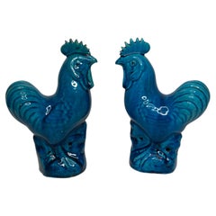 Pair Chinese porcelain cockerels, c. 1880, Qing Dynasty.